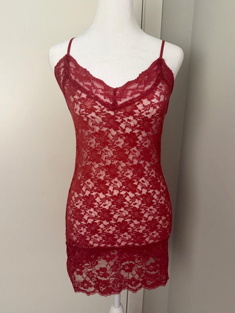 Y2K Wet Seal Red Floral Lace Camisole Lingerie Dress